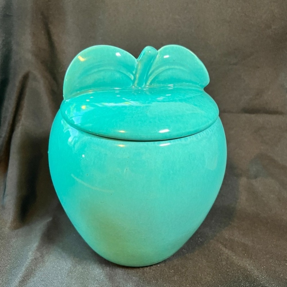 Vintage‎ Red Wing Pottery Turquoise Apple Cookie Jar Mid Century 1940s Ceramic